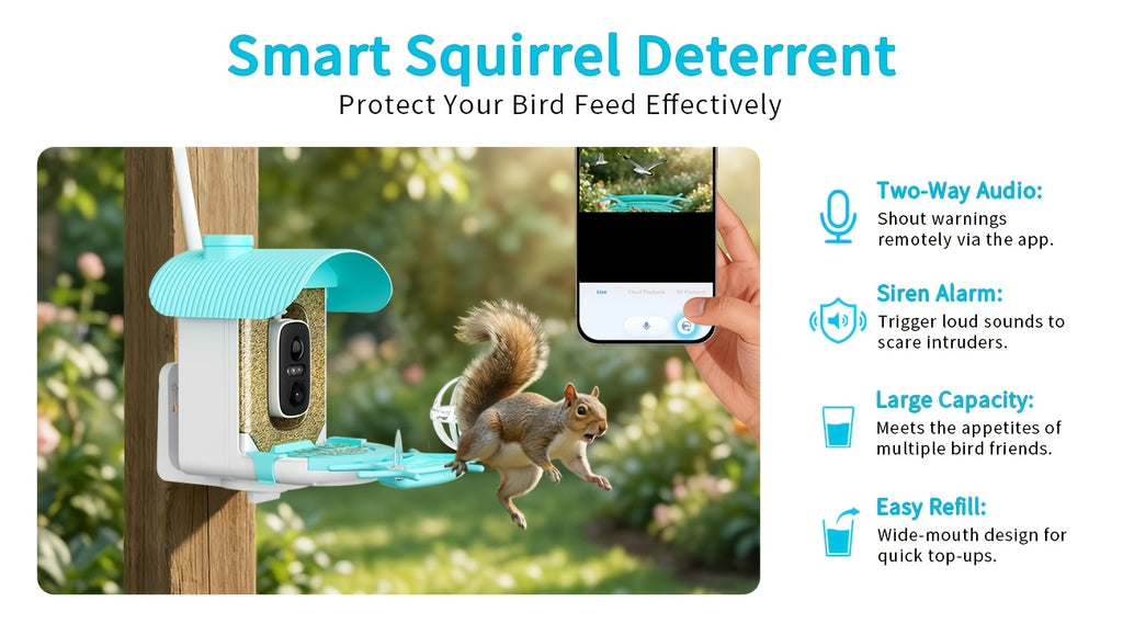 Smart Bird Feeder with Camera, Solar Powered 2K Live View with 4MP Lens, Motion Alerts and AI Bird Recognition for Backyard Bird Watching