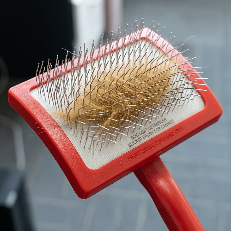 Dog Slicker Brush Set with Extra-Long Pins and Ergonomic Red Handle for Goldendoodles, Labradoodles and Poodles, Thick Coat Grooming and Loose Fur Care