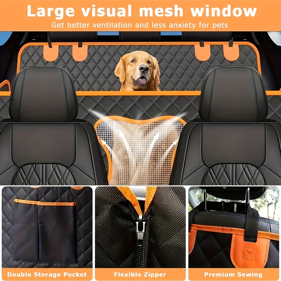 Dog Back Seat Hammock with Side Flaps, Non-Slip Car Seat Cover in Black with Orange Trim for Pet Travel, Fur and Mud Protection