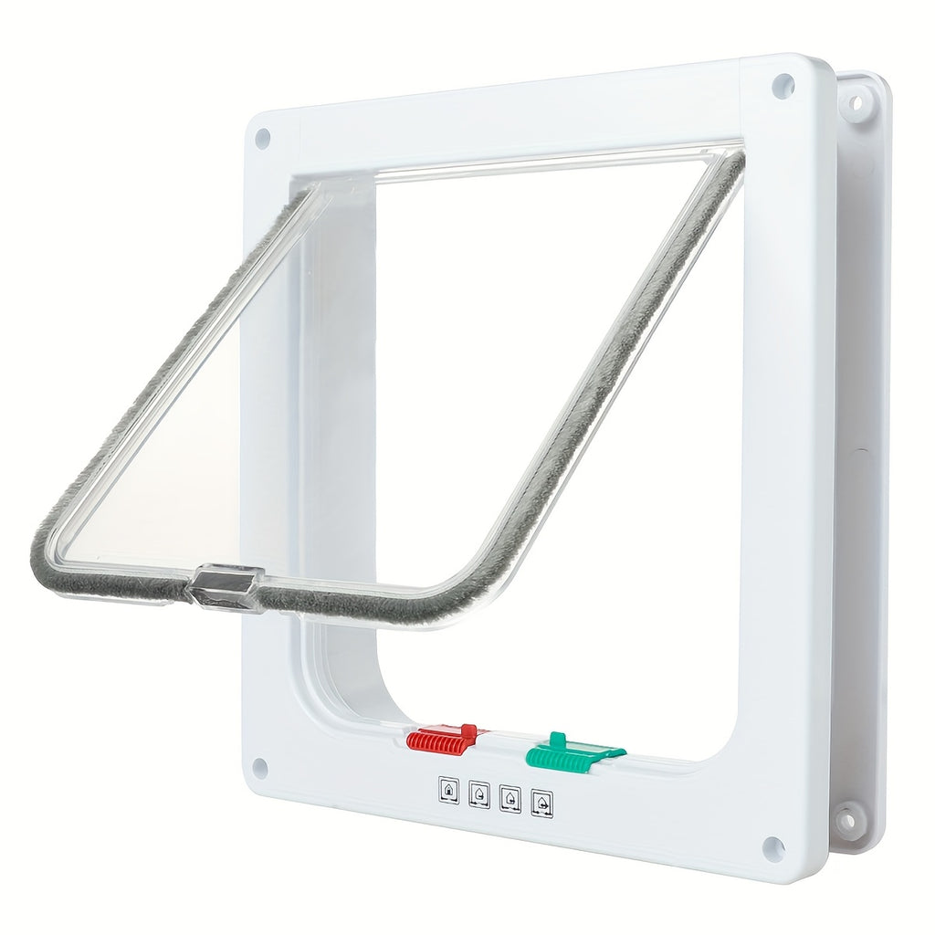 Cat Flap Door with 4-Way Lock, Large Weatherproof Pet Entry for Interior and Exterior Doors, 9.9 x 9.2 Inch Frame with 7.08 x 7.48 Inch Opening