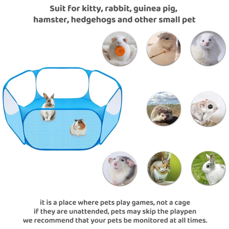 Portable Small Animal Playpen in Blue with Mesh Cover, Indoor Outdoor Pet Enclosure for Supervised Guinea Pig, Rabbit and Kitten Play