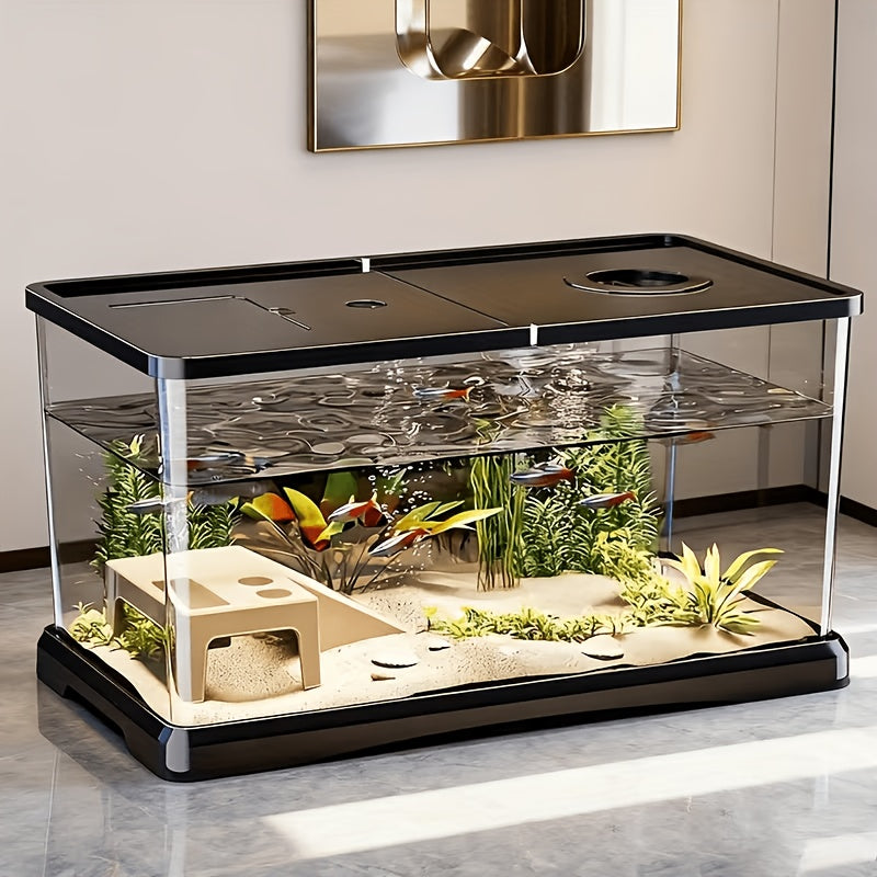 Transparent Fish Tank with Top Lid, 15.35 x 8.66 x 8.46 Inch Rectangular Aquarium for Home, Office and Classroom Aquatic Displays