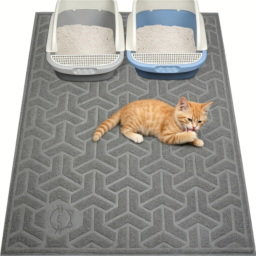 Cat Litter Mat with Soft PVC Surface, Large 46 x 35 Inch Litter Trapping Floor Mat with Non-Slip Backing for Scatter Control, Gray or Blue