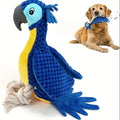 Squeaky Parrot Dog Toy with Rope, Blue Crowned Bird Plush Companion for Supervised Gentle Tug, Interactive Indoor Play and Dog Birthday Gifts
