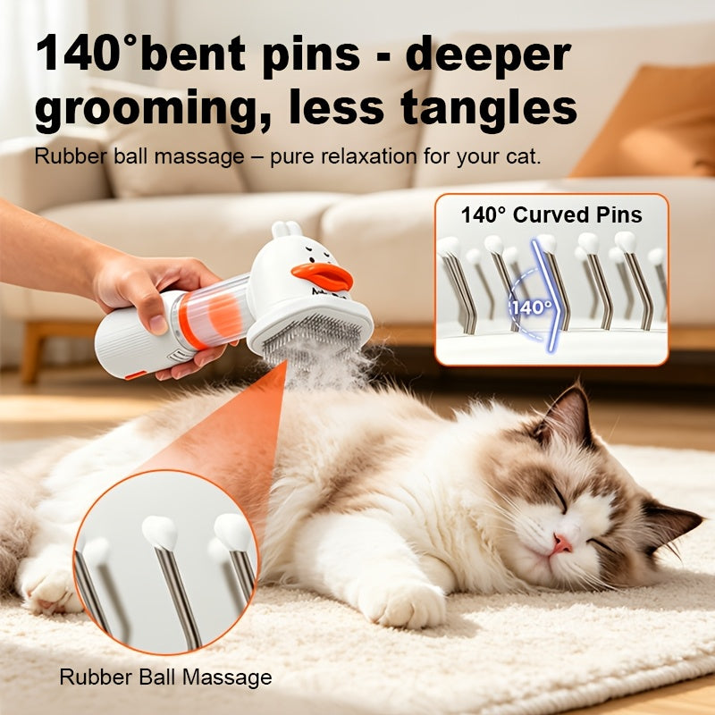 Pet Grooming Vacuum Brush 4-in-1, White Handheld Dog and Cat Deshedding Kit with Self-Cleaning Slicker, Undercoat Rake, Massage Brush and Blowing Nozzle