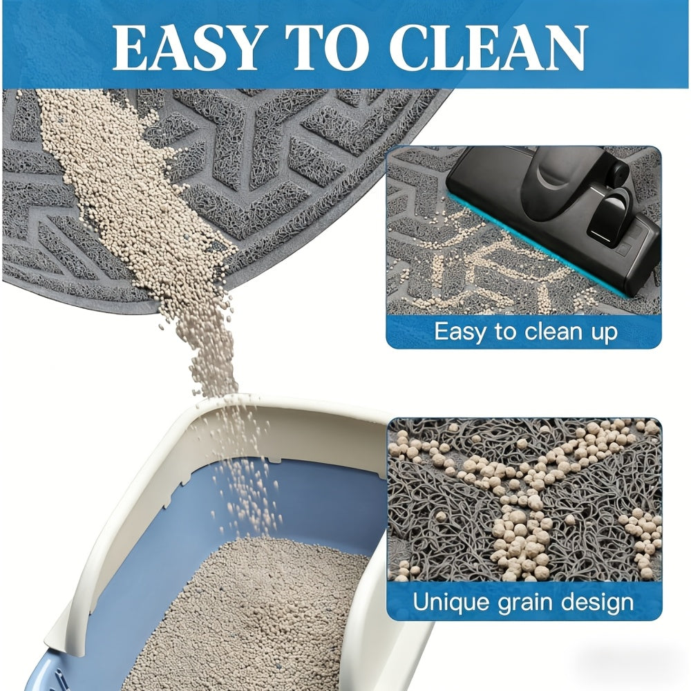 Cat Litter Mat with Soft PVC Surface, Large 46 x 35 Inch Litter Trapping Floor Mat with Non-Slip Backing for Scatter Control, Gray or Blue