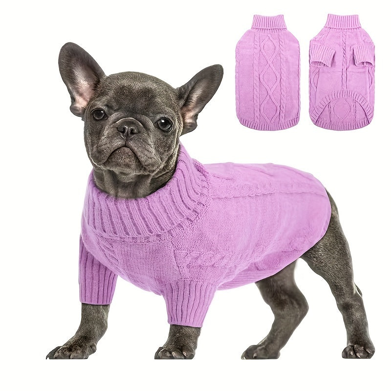 Turtleneck Dog Sweater for Small and Medium Dogs, Warm Pet Clothing in Yellow-Green, Orange Red, Fuchsia or Blue with XS to XL Size Options