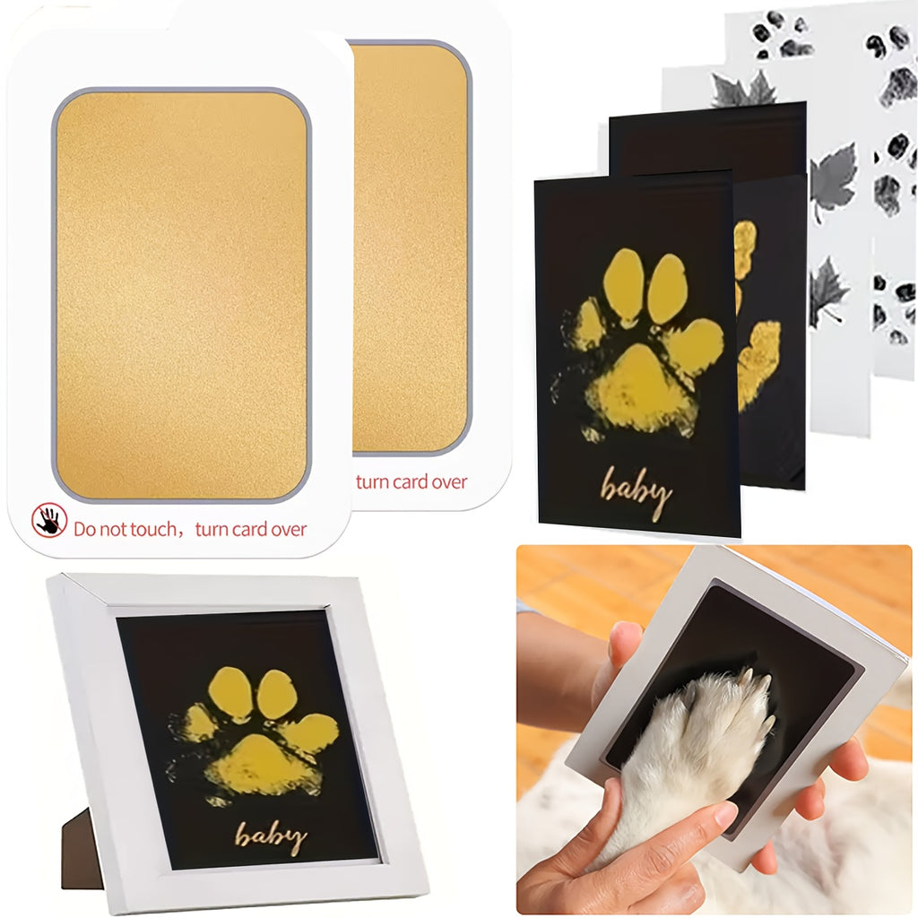 Pet Paw Print Kit in Golden Style for Dogs and Cats, Keepsake Printing Tool Set for Pet Memories and Pet Lover Gifts, 2 Boxes of 3 Sheets