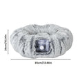 Plush Cat Tunnel Bed for Indoor Cats, 2-in-1 Foldable Donut Hideaway with Removable Washable Mat and Hanging Toy Ball, Four Color Options