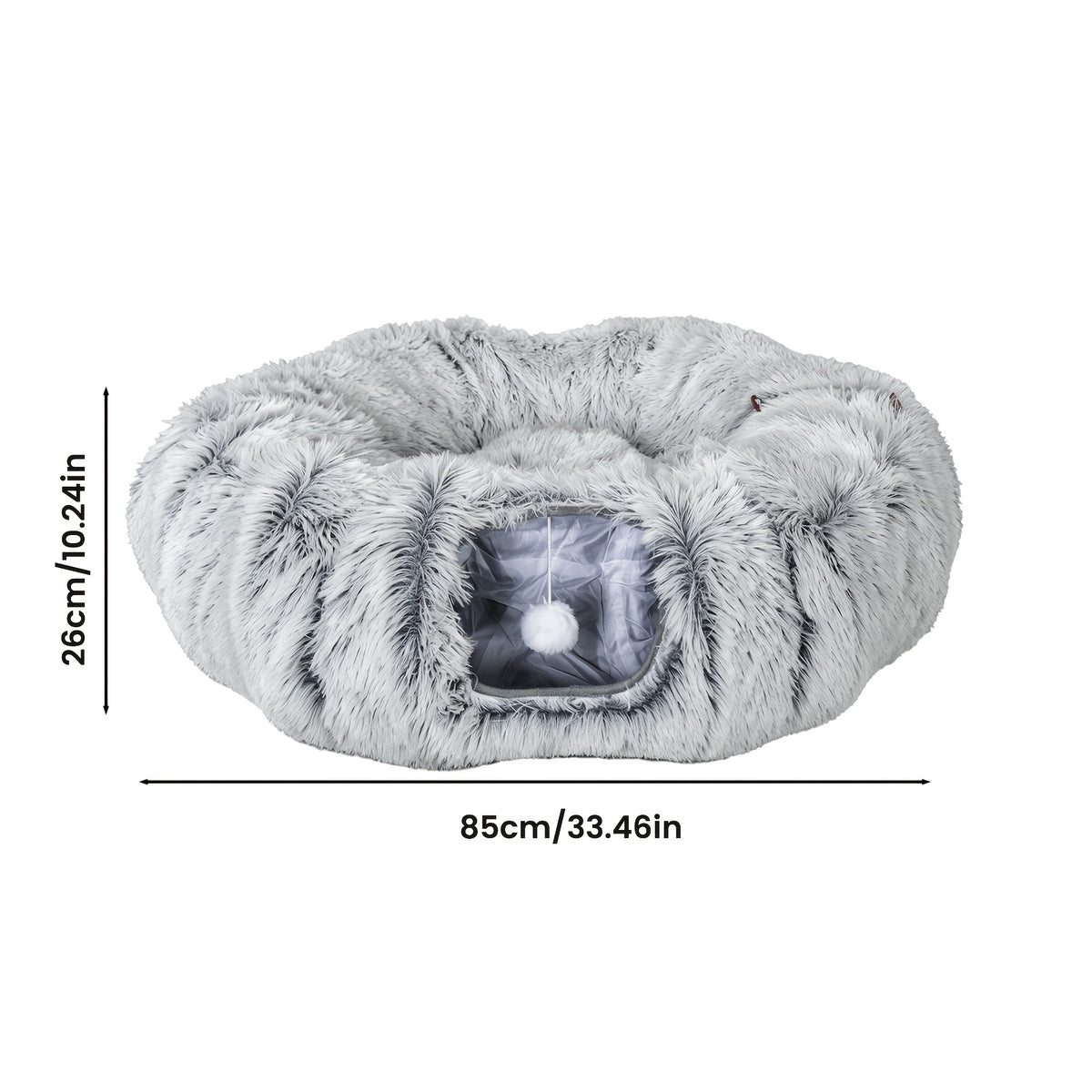 Plush Cat Tunnel Bed for Indoor Cats, 2-in-1 Foldable Donut Hideaway with Removable Washable Mat and Hanging Toy Ball, Four Color Options