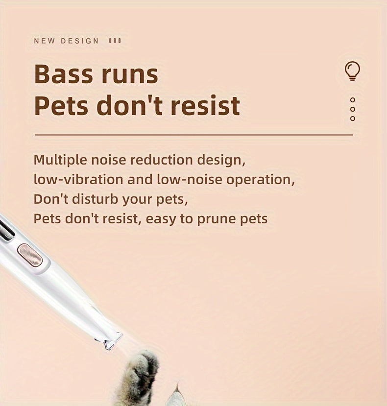 Pet Grooming Clippers for Cats and Small Dogs, White Low-Noise Hair Trimmer with USB and Battery Power for Home and Travel Grooming