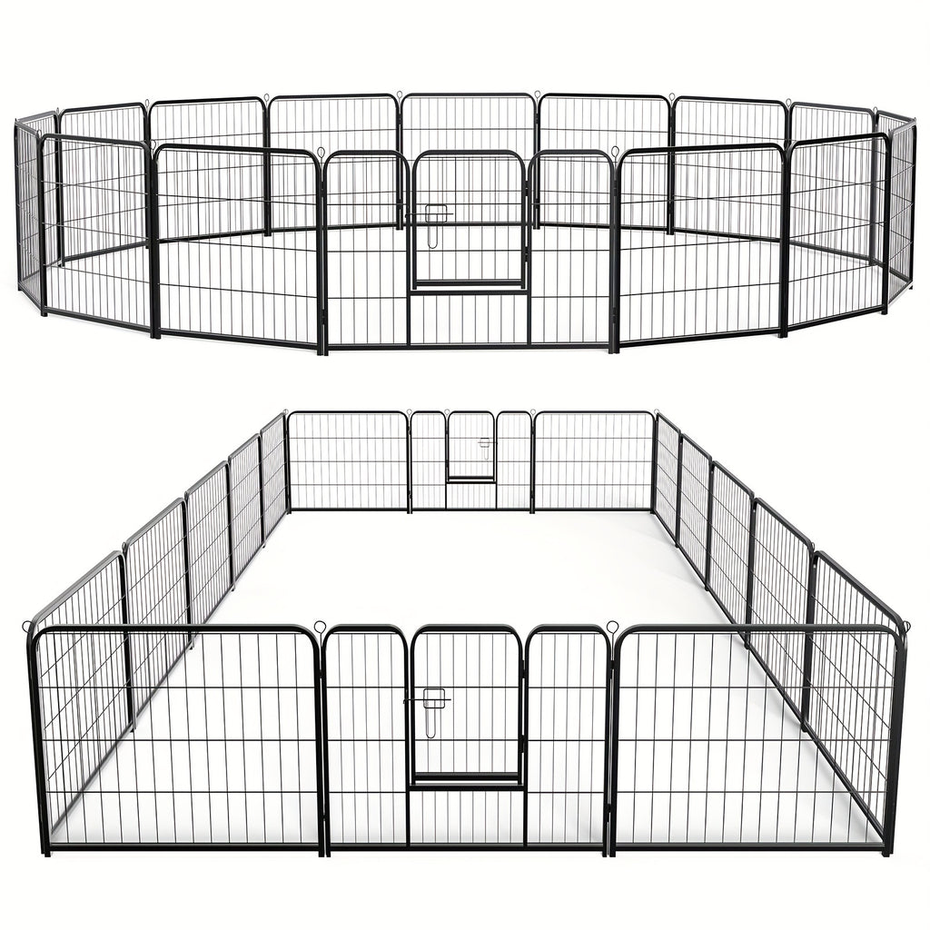 Metal Dog Playpen with Door, DIY 8 or 16 Panel Puppy Exercise Fence in 24, 32 or 40 Inch Size Options for Indoor and Outdoor Supervised Play