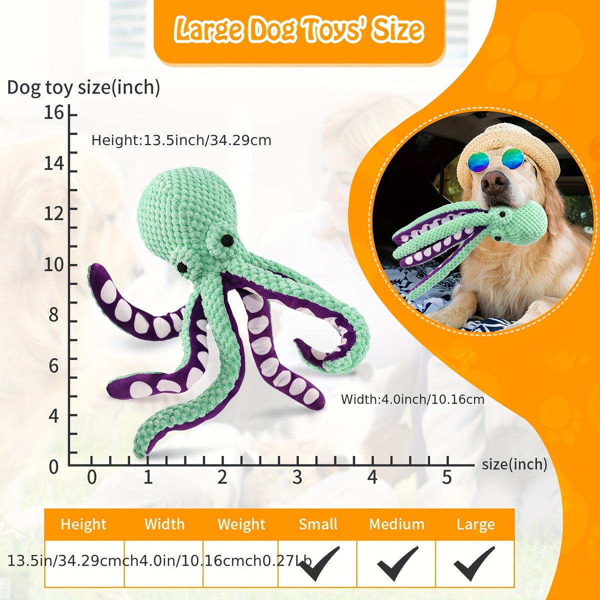 Six-Legged Octopus Dog Toy with Squeaker, Single Plush Interactive Pet Toy for Medium Dogs, Supervised Gentle Play and Dog Gift Baskets