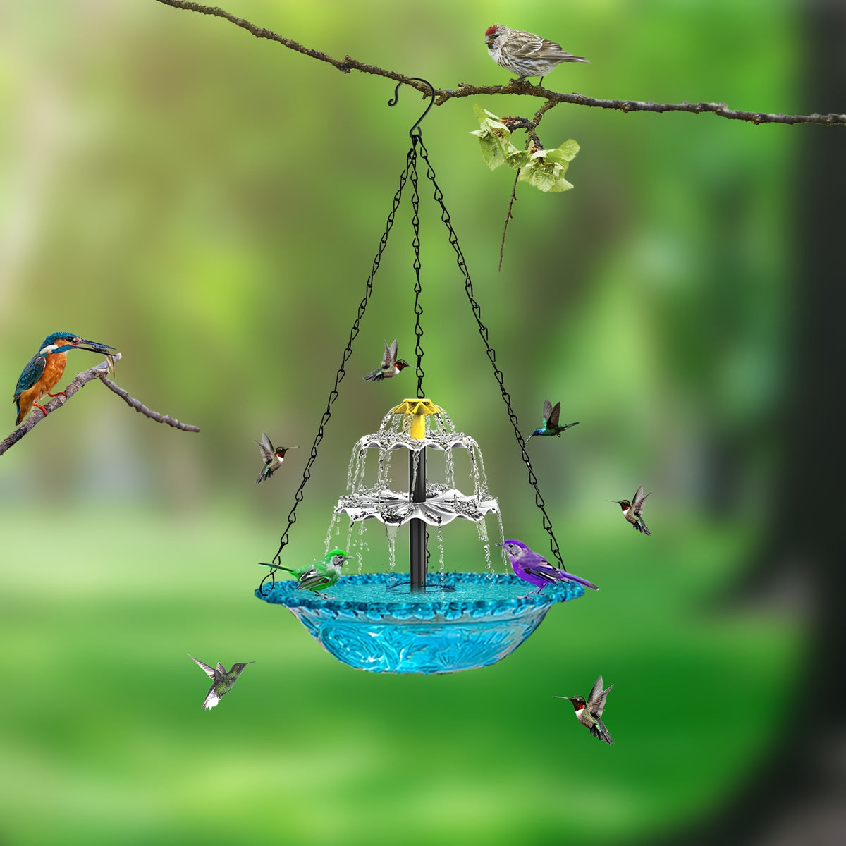 Solar Powered Bird Bath with 3-Tier Fountain Options, Detachable Recirculating Water Feature for Garden, Patio and Backyard Birdwatching