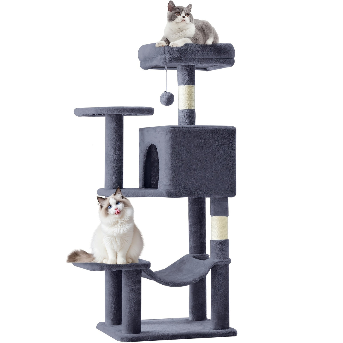 Cat Tree Tower with Condo and Hammock, Sisal Scratching Posts and Perches for Indoor Cats, 44-Inch Colors Plus 44/54-Inch Holiday Options