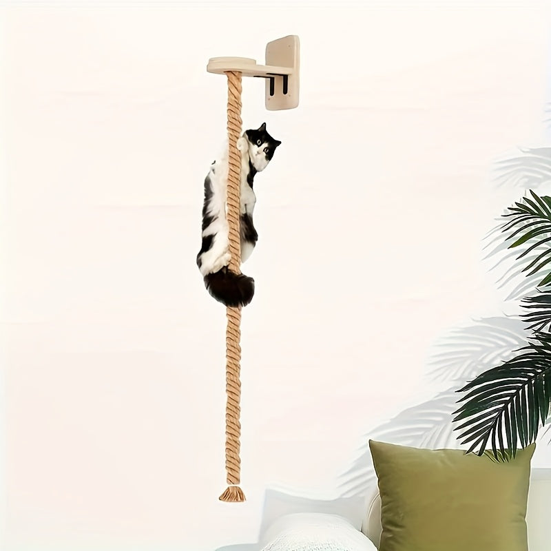Cat Climbing Rope and Platform Set, Solid Wood Cat Furniture with 59.06 or 51.18 Inch Jute Rope Options for Indoor Exploring and Supervised Play