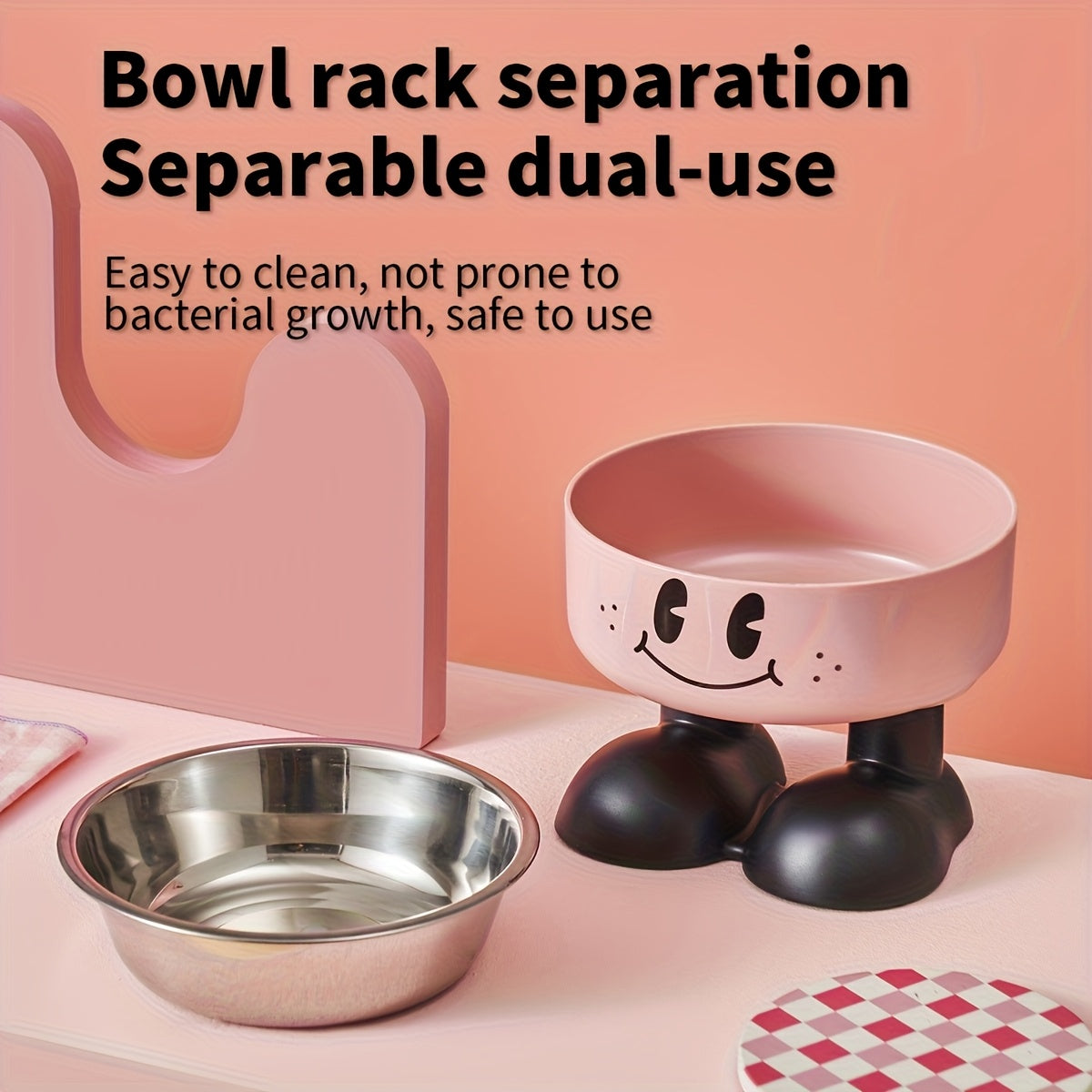 Raised Pet Bowl with Stainless Steel Dish, Anti-Slip and Anti-Tip Feeding Design for Kitten and Puppy Food or Water, Milky, Coffee Brown or Pink