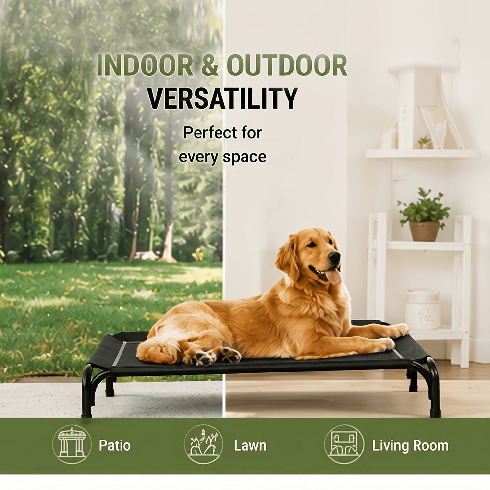 Tool-Free Elevated Dog Bed with Washable Breathable Mesh, 8-Inch Raised Outdoor Dog Cot with Metal Frame and Anti-Slip Feet for Home, Patio and Camping