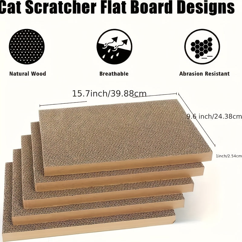 Cat Scratching Board Set with Box, 5 Reversible Corrugated Cardboard Pads for Indoor Scratching, Resting and Play, Standard or Extra Large Options