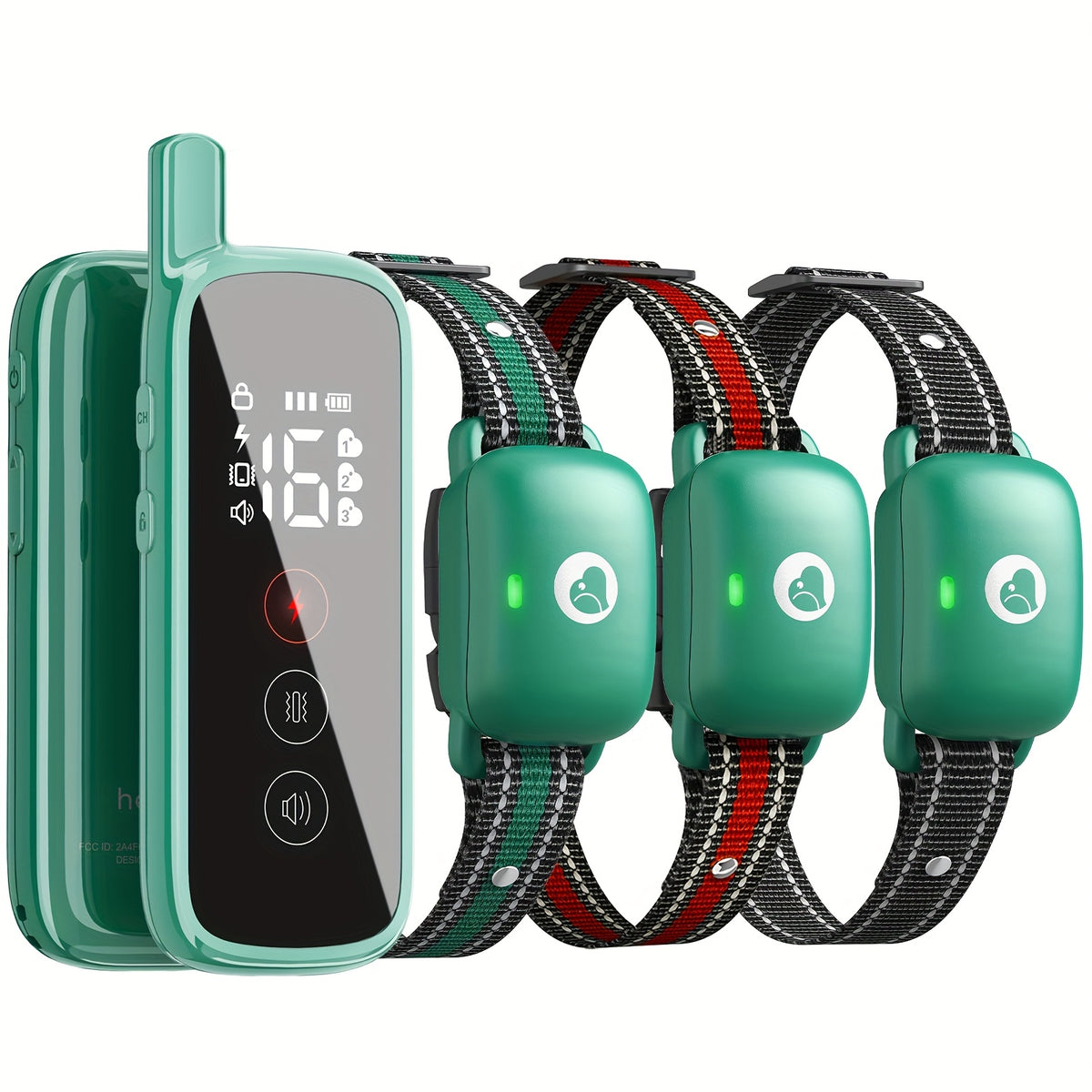 Multi-Dog Training Collar with Remote, Green Electronic Collar with 3 Training Modes and Icons for Medium and Large Dogs, 2 or 3 Dog Options