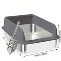 Stainless Steel Sifting Litter Box with High Sides and Buckle-Secured Lid, Pellet Cat Litter Pan with Scoop and Anti-Slip Stickers for Indoor Cats