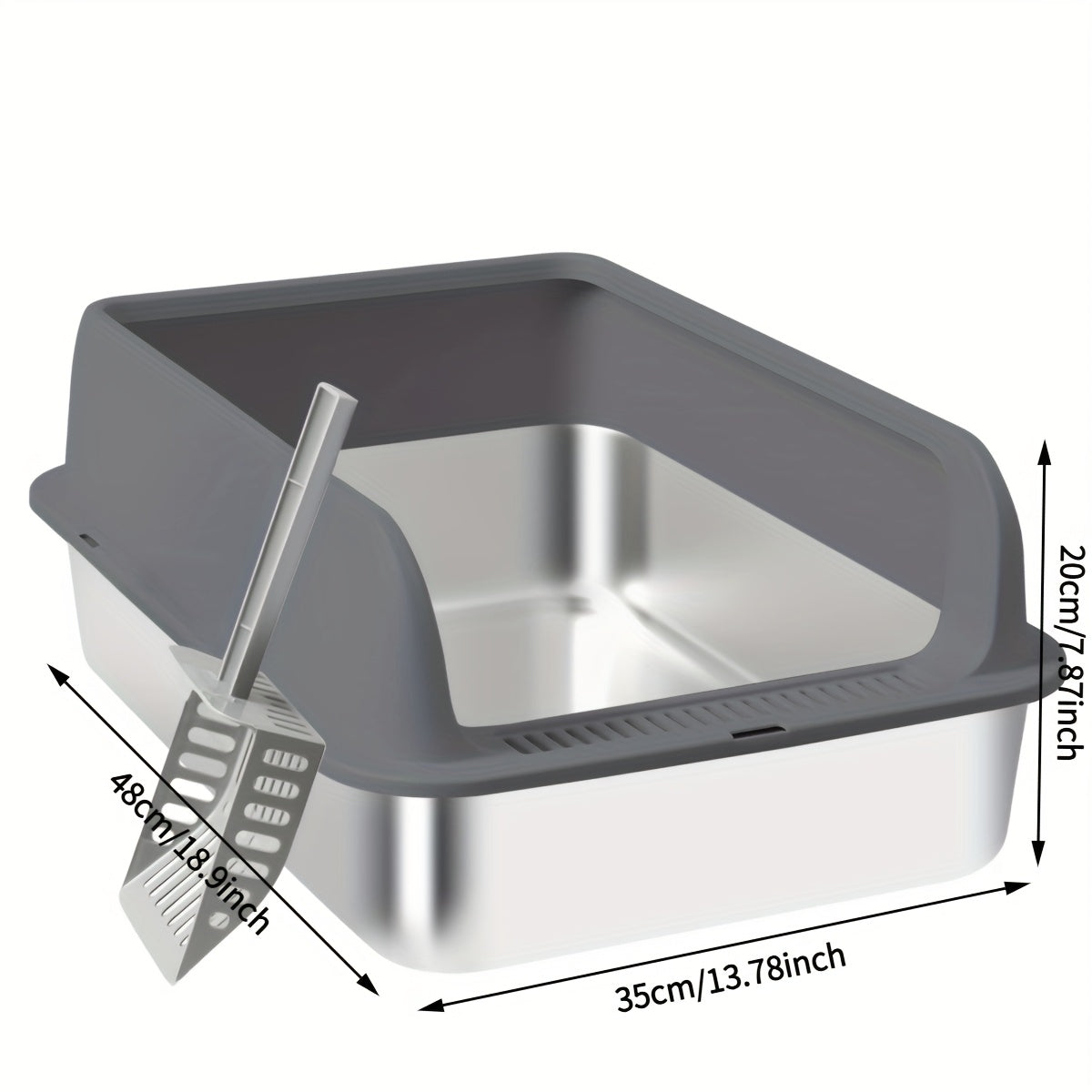Stainless Steel Sifting Litter Box with High Sides and Buckle-Secured Lid, Pellet Cat Litter Pan with Scoop and Anti-Slip Stickers for Indoor Cats
