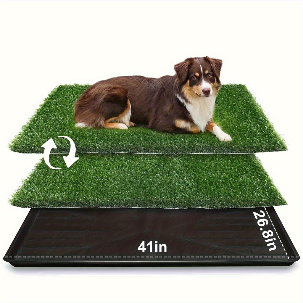 Artificial Grass Dog Potty with Tray and 2 Replacement Grass Pads, Washable Puppy Training Toilet in Three Sizes for Apartments, Balconies and RVs