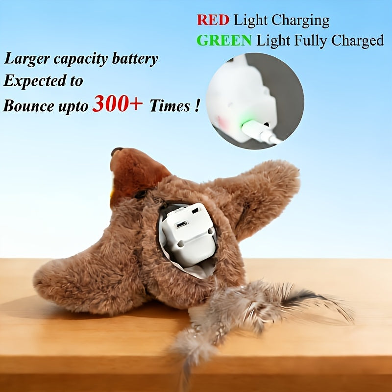 Rechargeable Bird Cat Toy 2-Pack, Cordless Flying Sparrow with Fluttering Wings and Jumping Motion for Supervised Indoor and Outdoor Play
