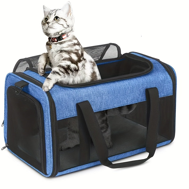 Expandable Cat Carrier with Top Entry, 17 x 11 x 11 Inch Soft-Sided Travel Bag with Mesh Ventilation and Foldable Design for Cats and Small Dogs up to 20 lbs