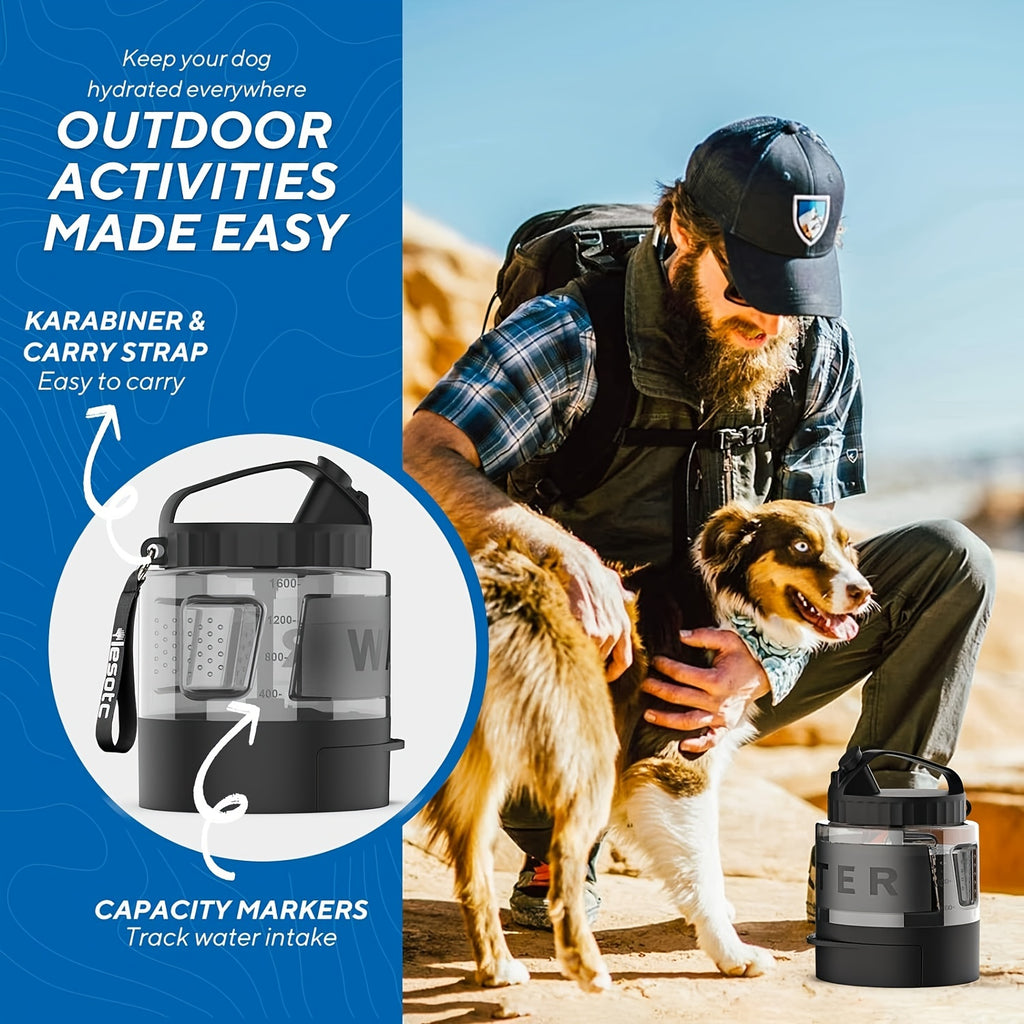 Large Capacity Dog Water Bottle, 54 oz BPA-Free Portable Pet Water Dispenser in Black for Hiking, Camping, Road Trips and Dog Park Visits
