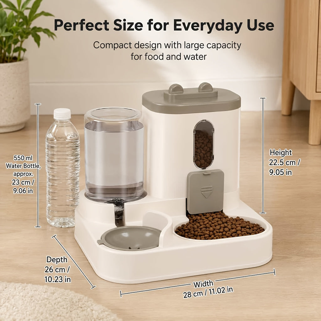 Automatic Pet Feeder 2-in-1 for Cats and Dogs, Non-Electric Space-Saving Feeding Station for Daily Pet Care in Pink, Grey or Light Yellow