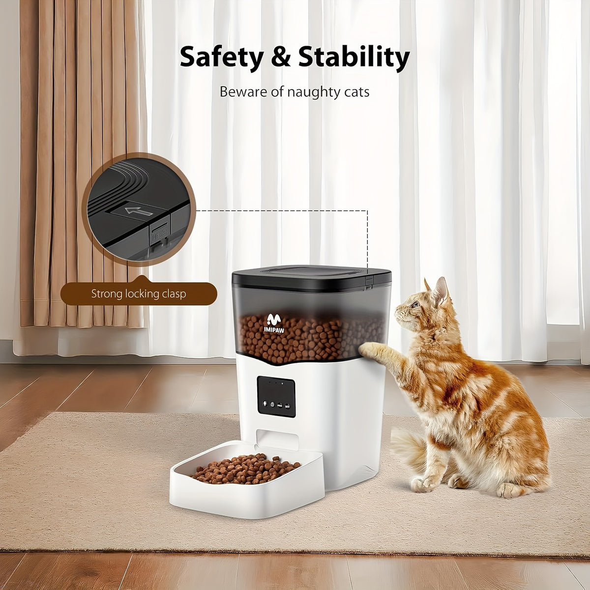 Automatic Cat Feeder with WiFi App Control, 3L Smart Dry Food Dispenser with Scheduled Meals, USB Power and Optional Camera for Cats and Dogs