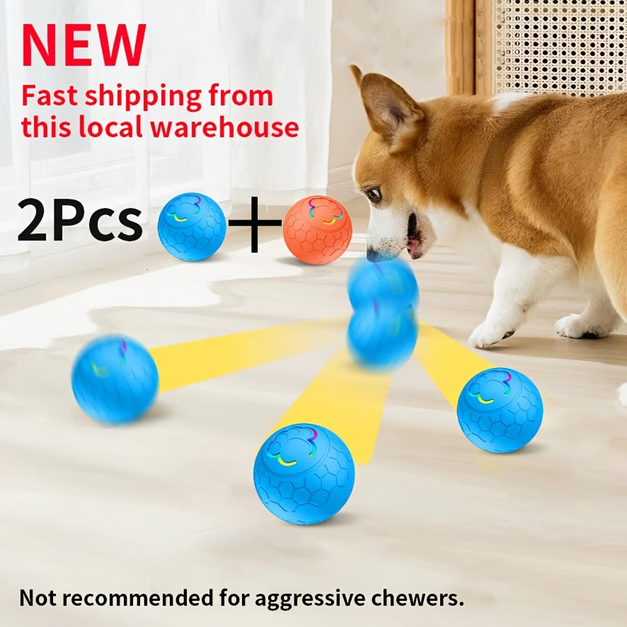 Interactive Pet Balls 2 Pack with Motion Sensor and Flashing Lights, USB Rechargeable Jumping and Rolling Toys for Small Dogs and Cats, Two Modes
