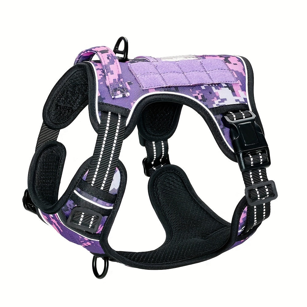 Military-Style Dog Harness with Reflective Details and Control Handle, No-Pull Polyester Walking Vest in Five Colors, S to XL for Everyday Training
