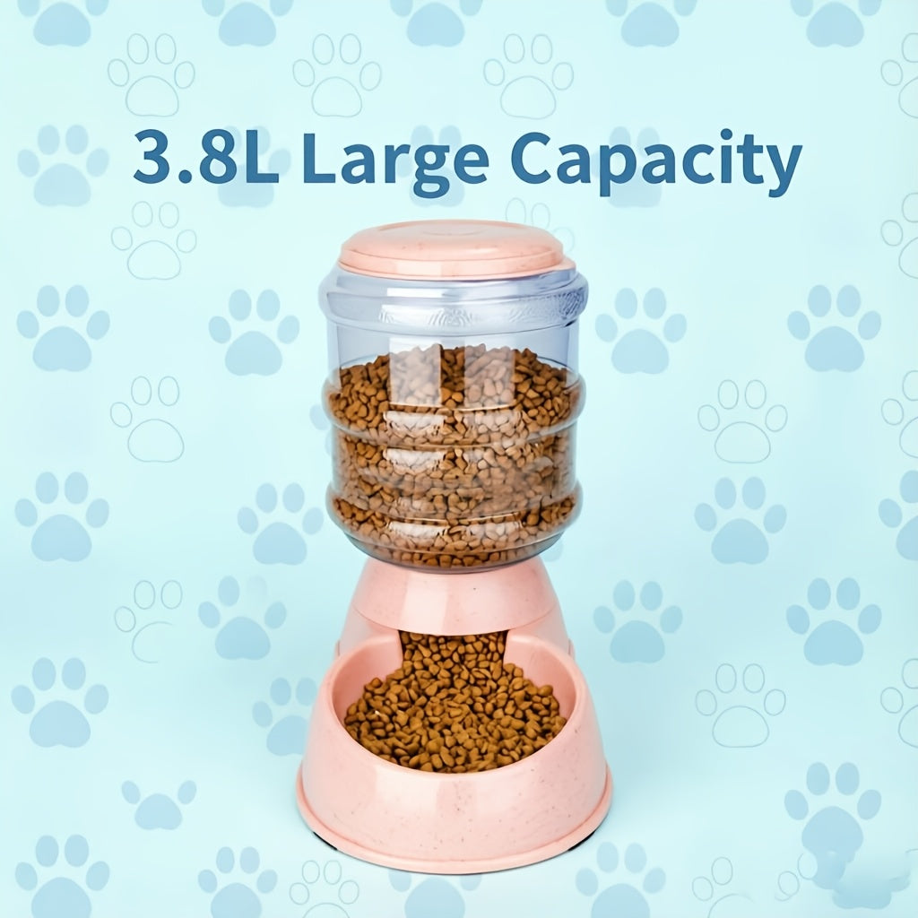 Gravity Pet Dispenser for Food or Water, Battery-Free Feeder or 1 Gallon Waterer with Clear Reservoir for Cats and Small to Medium Dogs, Three Colors
