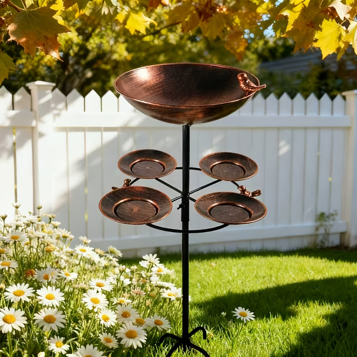 Tree-Shaped Bird Bath in Copper Color, Double-Layer Outdoor Water and Feeding Basin Design with Five-Claw Base for Garden, Yard and Courtyard Decor
