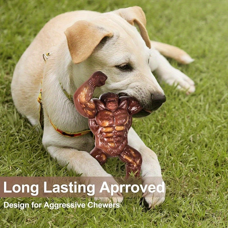 Gorilla Dog Chew Toy for Medium and Large Dogs, Beef-Flavored Brown Nylon Chewing Toy with Textured Shape for Supervised Everyday Play