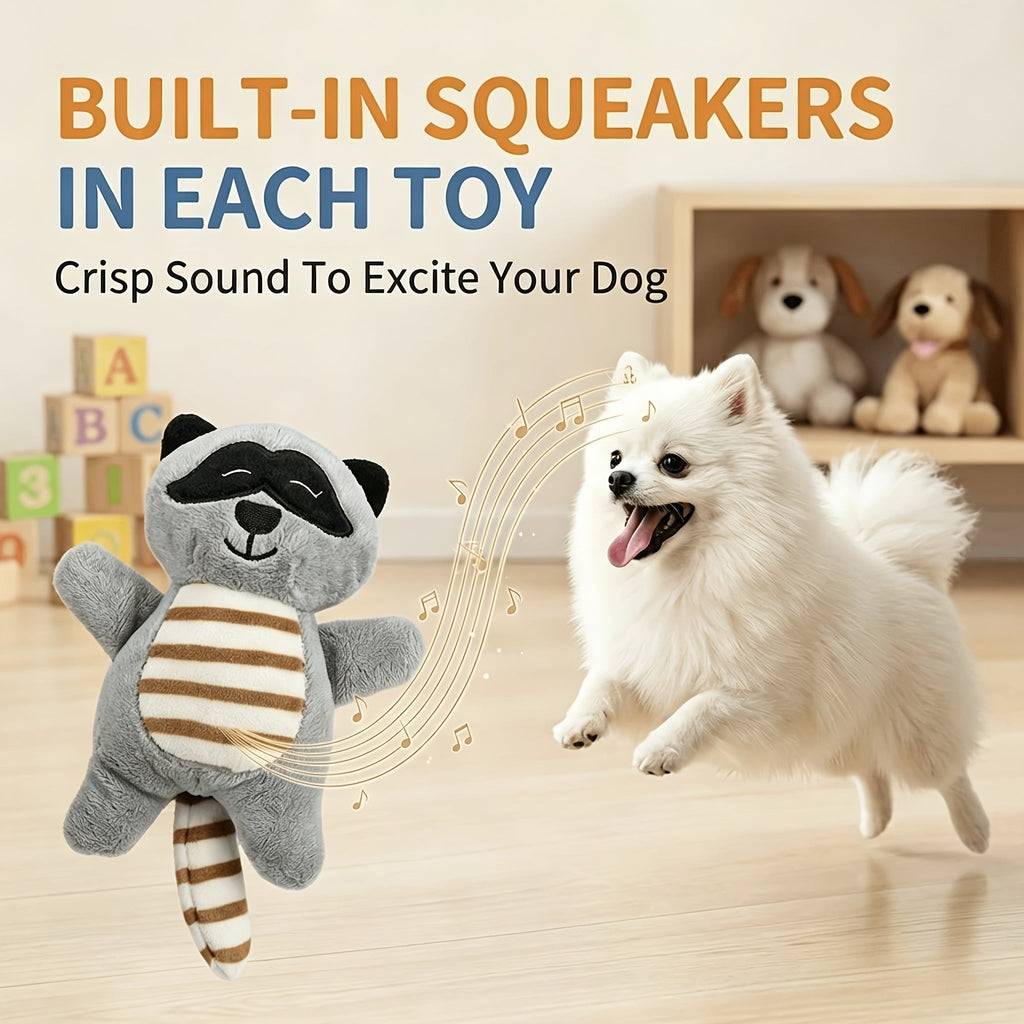 Plush Squeaky Dog Toys 6 Pack, Stuffed Animal Puppy Play Set for Small and Medium Dogs, Model A, B or C for Supervised Interactive Games