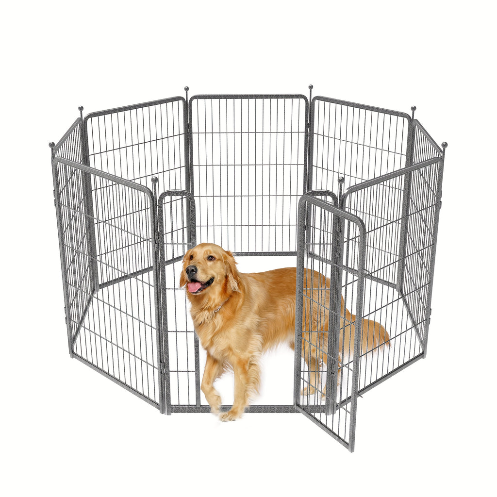 Dog Playpen 40 Inch in Silvery, Metal Pet Exercise Fence with Gate and 8, 16, 32 or 48 Panel Options for Indoor, Yard and RV Camping Use