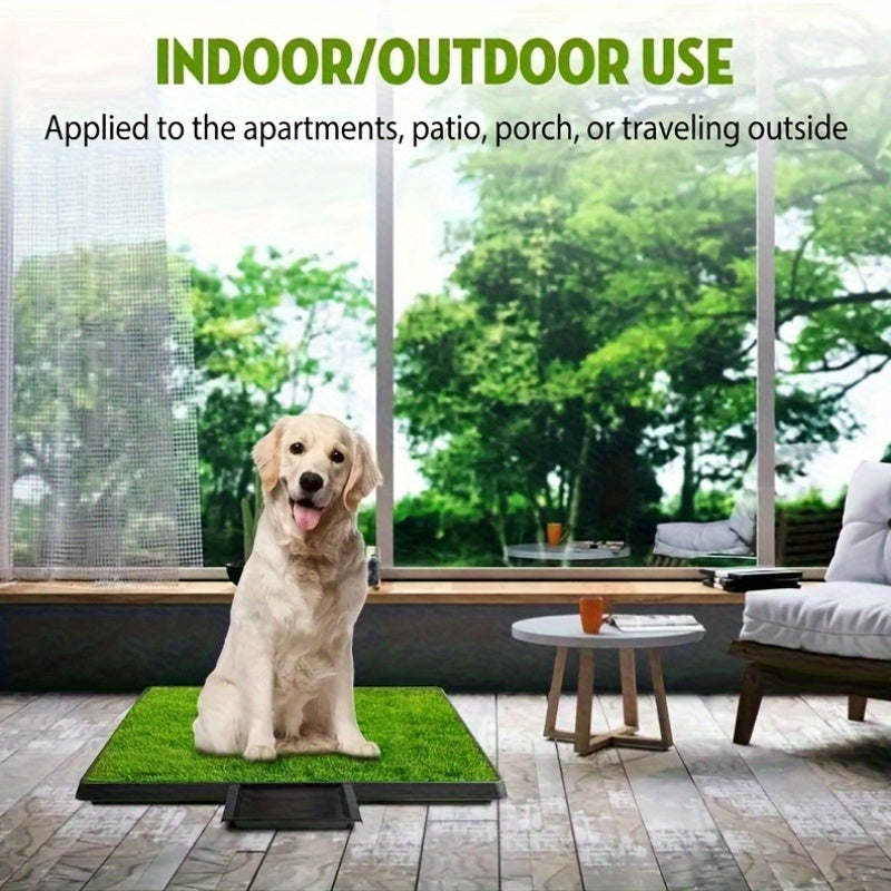 Dog Grass Pad with Tray 27.8 x 20 Inch, Three-Layer Washable Indoor Potty with 3 Replacement Turf Pads for Small and Medium Dogs, Apartments and Balconies