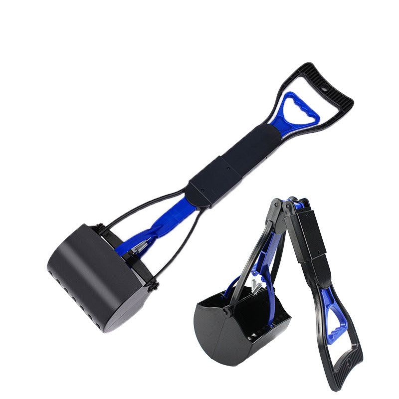 Dog Poop Scooper with Foldable Long Handle, Three-Piece Black Pet Waste Shovel with Ergonomic Grip and Straight Edge for Indoor and Outdoor Cleanup