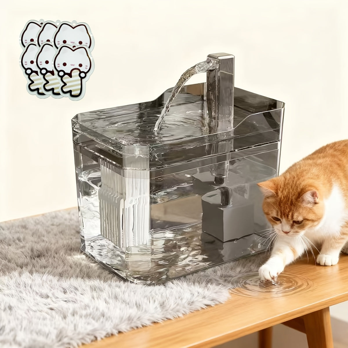 USB Cat Water Fountain with 4-Stage Filtration, Quiet Automatic Circulating Pet Drinking Dispenser for Cats and Dogs with Visible Water Level Window