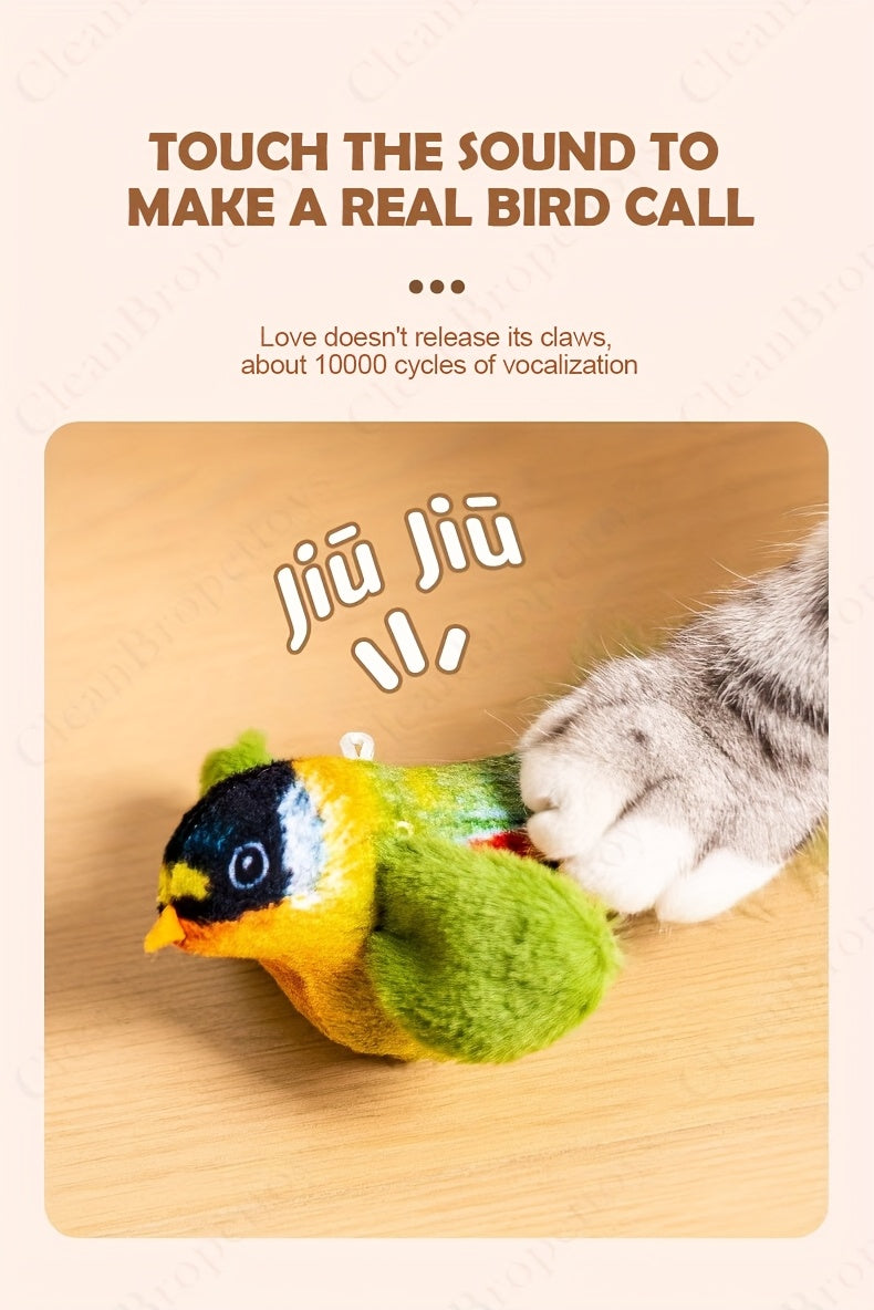 Bird Sound Cat Toy 2-Pack with Leaf Details, Random Color Simulated Birds for Kittens and Indoor Cats, Supervised Chase and Batting Play