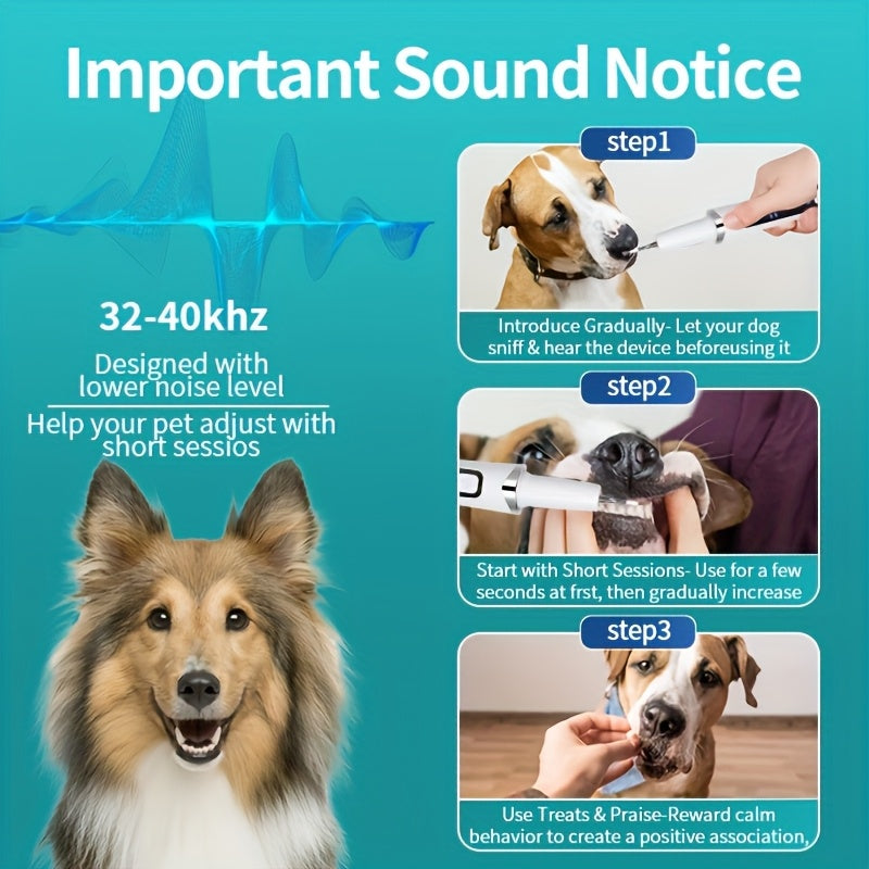Electric Pet Tooth Cleaner for Dogs and Cats, USB Rechargeable Oral Care Kit with Sonic and Manual Modes, White Dental Cleaning Tool