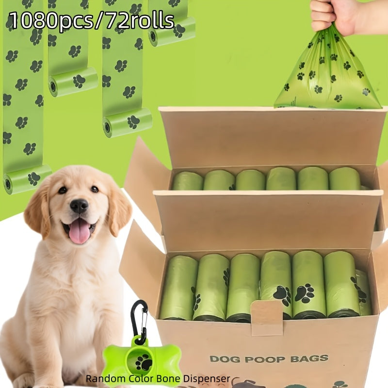 Scented Dog Poop Bags in 120, 540 or 1080 Count Options, Green Paw Print Waste Bag Rolls and Dispenser Sets for Daily Walks and Pet Cleanup