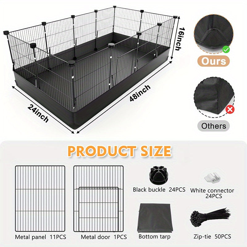 Small Animal Enclosure with Mat, Black Villa-Style Pet Fence for Supervised Indoor Play Areas and Outdoor Activity, Hamster Cage Model