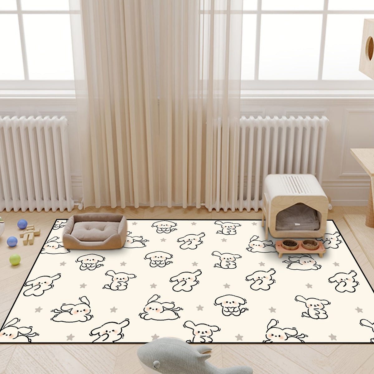 Dog Crate Mat with Puppy and Star Pattern, Washable Non-Slip PVC Pet Floor Mat with Slow-Rebound Cushioning for All-Season Indoor Comfort