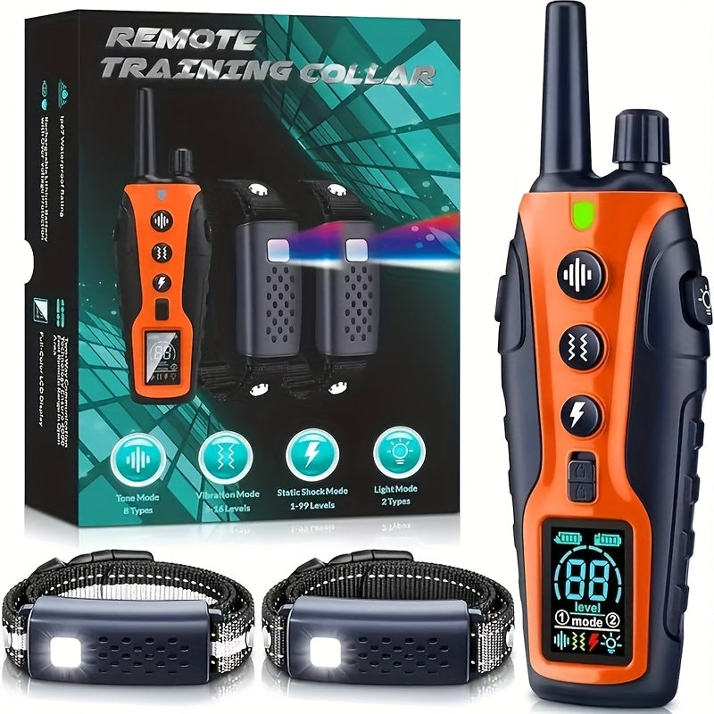 Dog Training Collar with Night Light, 3280ft Listed Remote Range, USB Rechargeable with Keypad Lock, Beep, Vibration and Static Modes for 1 or 2 Dogs