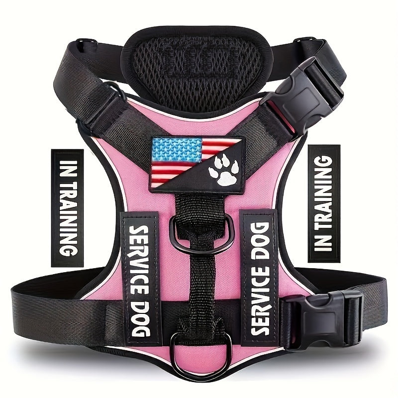 Dog Harness Vest with 5 Patches, Adjustable Reflective Oxford Walking Gear with Soft Mesh Lining for Small Medium Large Dogs, XS to XL