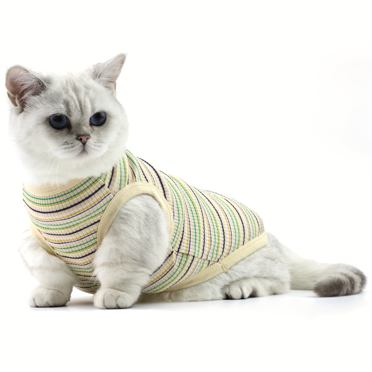 Striped Dog Tank Top with Soft Ribbed Fabric, Sleeveless Pullover Pet Vest for Small Dogs, Six Colors and XS–XXL Size Options, Hand Wash Only